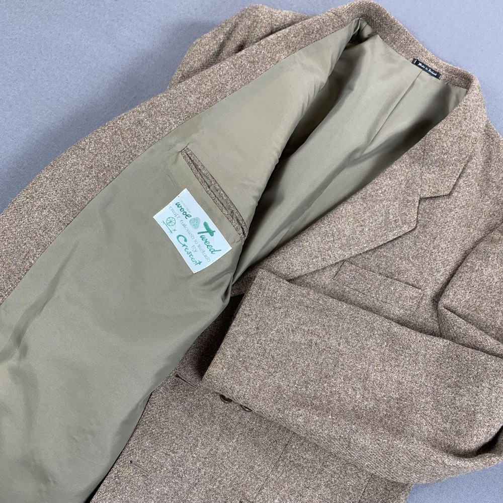 Crescent Tweed Blazer Mens 46 R Brown Pure New Wool Made in‎ Ireland Two Button